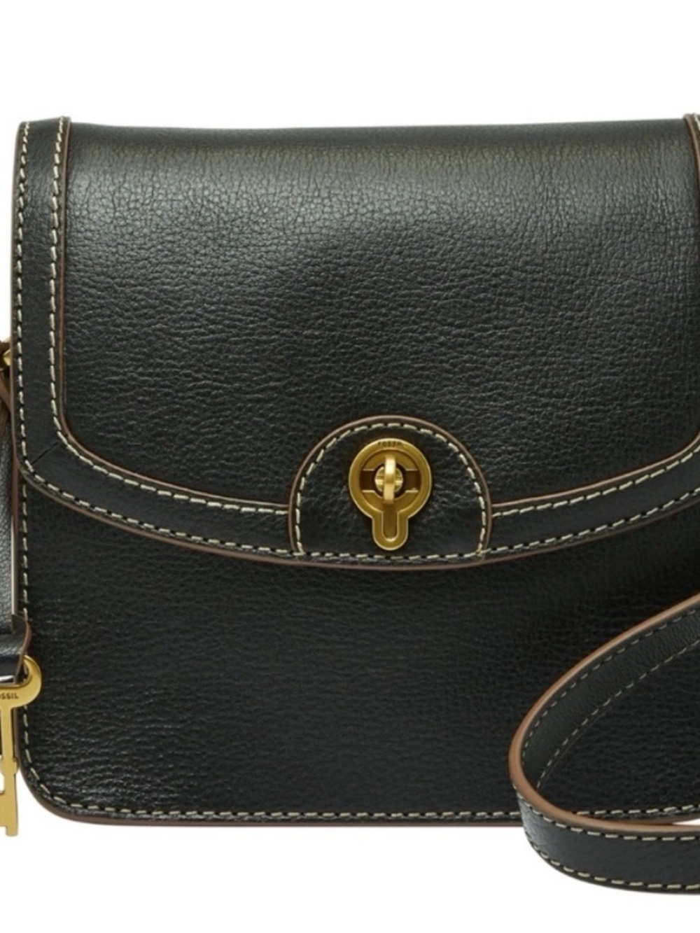 Leather Crossbody Bag by Fossil in Black with Gold Hardware